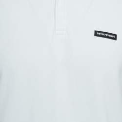 Pre Owned Emporio Armani White Logo Applique Knit Polo T-Shirt L