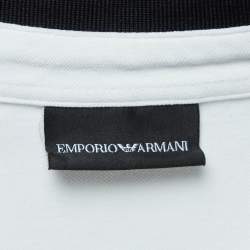 Pre Owned Emporio Armani White Logo Applique Knit Polo T-Shirt L
