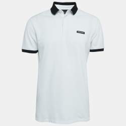 Pre Owned Emporio Armani White Logo Applique Knit Polo T-Shirt L