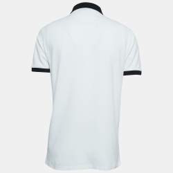 Pre Owned Emporio Armani White Logo Applique Knit Polo T-Shirt L