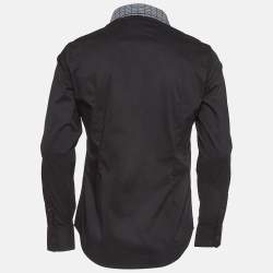 Pre Owned Emporio Armani Black Printed Detachable Collar Cotton Shirt M