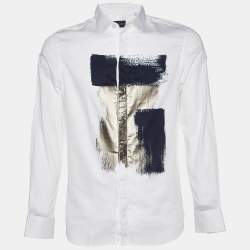 Pre Owned Emporio Armani White Metallic Print Cotton Long Sleeve Shirt M