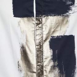 Pre Owned Emporio Armani White Metallic Print Cotton Long Sleeve Shirt M