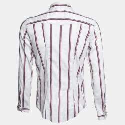 Pre Owned Emporio Armani White Striped Cotton Misura Long Sleeve Shirt S