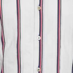 Pre Owned Emporio Armani White Striped Cotton Misura Long Sleeve Shirt S