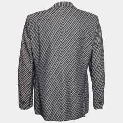 Pre Owned Emporio Armani Grey Diagonal Striped Cotton Jacket XL