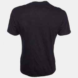 Pre Owned Emporio Armani Black Cotton Patch Detail V-Neck T-Shirt M