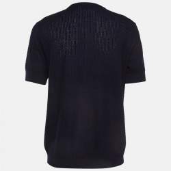 Pre Owned Emporio Armani Midnight Blue Patterned Knit Crew Neck T-Shirt XXL