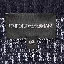 Pre Owned Emporio Armani Midnight Blue Patterned Knit Crew Neck T-Shirt XXL