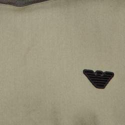 Pre Owned Emporio Armani Green Eagle Patch Cotton Seersucker T-shirt L