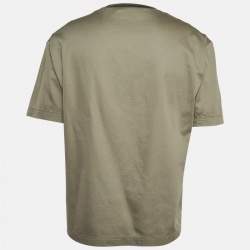Pre Owned Emporio Armani Green Eagle Patch Cotton Seersucker T-shirt L