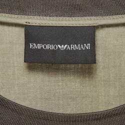 Pre Owned Emporio Armani Green Eagle Patch Cotton Seersucker T-shirt L