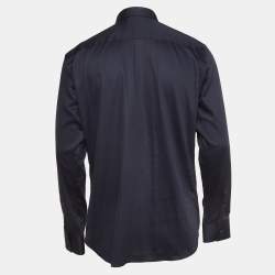 Pre Owned Emporio Armani Blue Metallic Print Cotton Shirt M