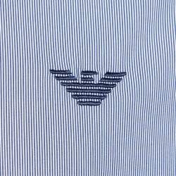 Pre Owned Emporio Armani Blue Striped Cotton Blend Hooded Shirt L/XL