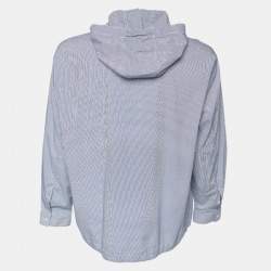 Pre Owned Emporio Armani Blue Striped Cotton Blend Hooded Shirt L/XL