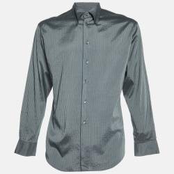 Pre Owned Emporio Armani Grey Striped Cotton Blend Button Down Shirt L