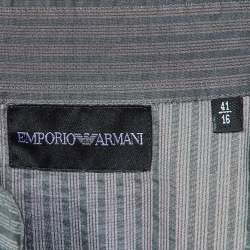 Pre Owned Emporio Armani Grey Striped Cotton Blend Button Down Shirt L
