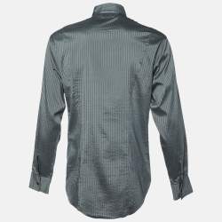 Pre Owned Emporio Armani Grey Striped Cotton Blend Button Down Shirt L