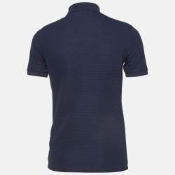Pre Owned Emporio Armani Navy Blue Patterned Knit Polo Tshirt S