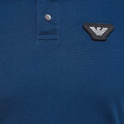 Pre Owned Emporio Armani Blue Cotton Knit Polo Tshirt S