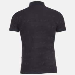 Pre Owned  Emporio Armani Navy Blue Patterned Jersey Polo T-Shirt S