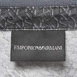 Pre Owned Emporio Armani Grey Printed Knit Polo Contrast Trim T-Shirt S