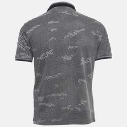 Pre Owned Emporio Armani Grey Printed Knit Polo Contrast Trim T-Shirt S