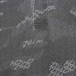 Pre Owned Emporio Armani Grey Printed Knit Polo Contrast Trim T-Shirt S