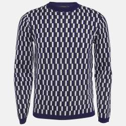 Emporio Armani Blue Printed Wool Knit Crew Neck Sweater S