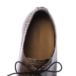 Pre Owned Emporio Armani Brown Croc Embossed Leather Lace Up Derby Size 44