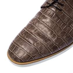 Pre Owned Emporio Armani Brown Croc Embossed Leather Lace Up Derby Size 44