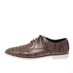 Pre Owned Emporio Armani Brown Croc Embossed Leather Lace Up Derby Size 44
