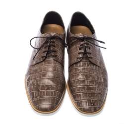 Pre Owned Emporio Armani Brown Croc Embossed Leather Lace Up Derby Size 44