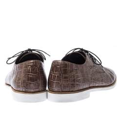 Pre Owned Emporio Armani Brown Croc Embossed Leather Lace Up Derby Size 44