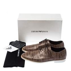 Pre Owned Emporio Armani Brown Croc Embossed Leather Lace Up Derby Size 44