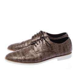 Pre Owned Emporio Armani Brown Croc Embossed Leather Lace Up Derby Size 44