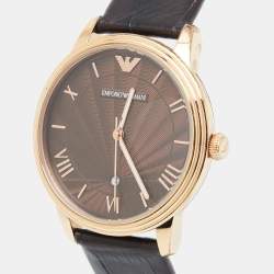 Pre Owned Emporio Armani Brown Gold PVD Coated Stainless Steel Embossed Leather Classic AR1613 Men's Wristwatch 41 mm