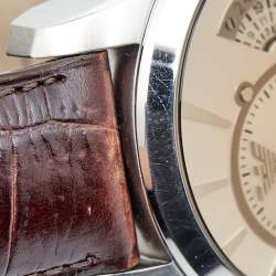 Pre Owned Emporio Armani Beige Stainless Steel Embossed Leather Meccanico AR4604 Men's Wristwatch 43.50 mm