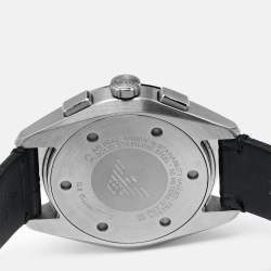 Pre Owned Emporio Armani Black Stainless Steel Embossed Leather Claudio AR11542 Men's Wristwatch 43 mm