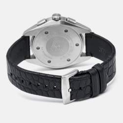 Pre Owned Emporio Armani Black Stainless Steel Embossed Leather Claudio AR11542 Men's Wristwatch 43 mm