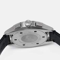 Pre Owned Emporio Armani Black Stainless Steel Embossed Leather Claudio AR11542 Men's Wristwatch 43 mm