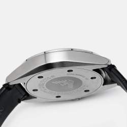 Pre Owned Emporio Armani Black Stainless Steel Embossed Leather Claudio AR11542 Men's Wristwatch 43 mm
