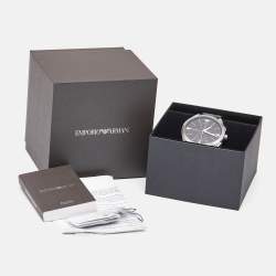 Pre Owned Emporio Armani Black Stainless Steel Embossed Leather Claudio AR11542 Men's Wristwatch 43 mm