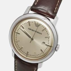 Pre Owned ساعة يد رجالية امبريو أرماني AR-0573 ستانلس ستيل شمبانيا جلد 42 مم