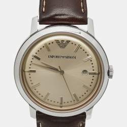 Pre Owned ساعة يد رجالية امبريو أرماني AR-0573 ستانلس ستيل شمبانيا جلد 42 مم
