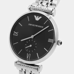 Pre Owned Emporio Armani Classic AR1676 Black Dial Stainless Steel Men's Wristwatch 40 mm