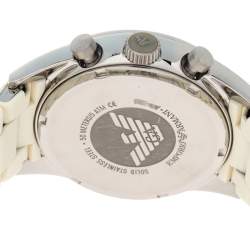 Pre Owned Emporio Armani White Stainless Steel Tazio AR5958 Men's Wristwatch 42 MM