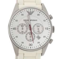 Pre Owned Emporio Armani White Stainless Steel Tazio AR5958 Men's Wristwatch 42 MM