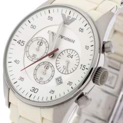 Pre Owned Emporio Armani White Stainless Steel Tazio AR5958 Men's Wristwatch 42 MM
