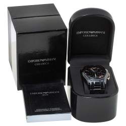 Pre Owned Emporio Armani Black Ceramic Rose Gold Tone Stainless Steel Ceramica AR1410 Men's Wristwatch 42 mm